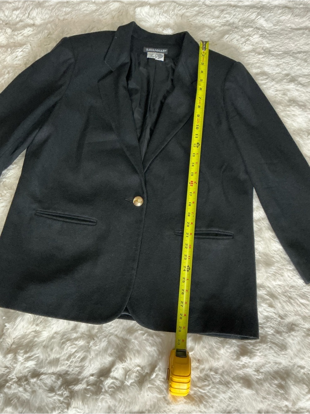 Savannah Women’s Black 100% Wool Blazer Jacket Gold Button Size 14 Vintage Style - Picture 5 of 8